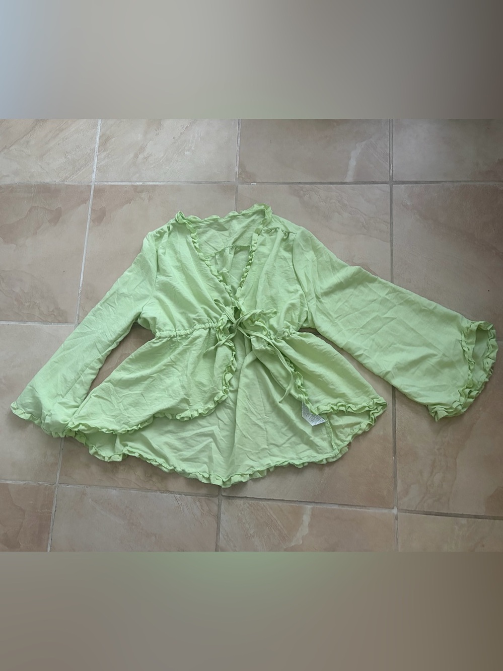 SHEIN Light Green Ruffle Tie-Front Blouse